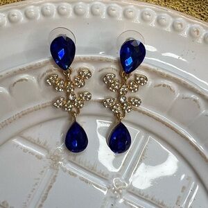 Saks Fifth Avenue Crystal Drop Earrings Blue/Gold